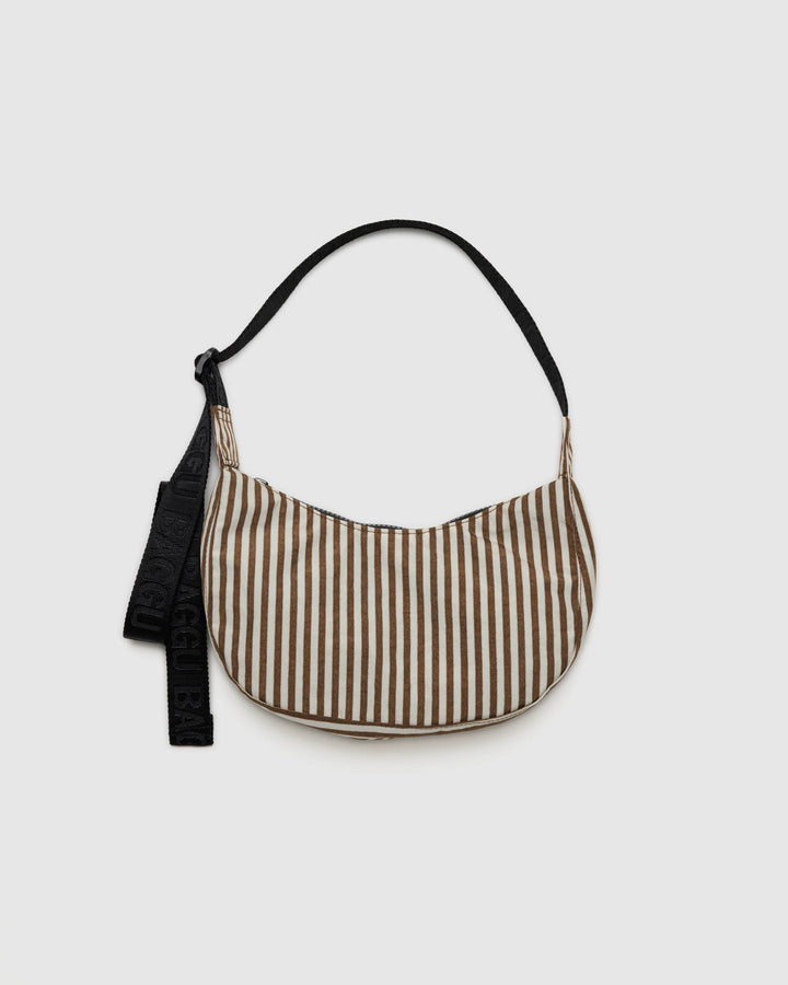 BAGGU Small Nylon Crescent Bag - Brown Stripe