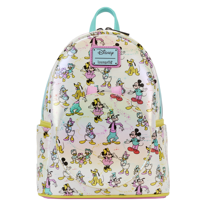 Loungefly Disney100 Mickey & Friends Classic All-Over Print Iridescent Mini Backpack With Ear Headband